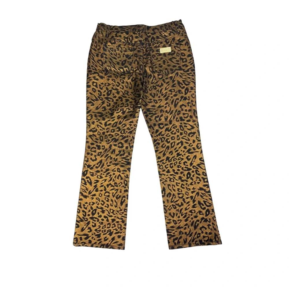 NEW Y2K Vintage Metallic Gold Cheetah Mid Rise Bootcut Jeans Size 10P Statement